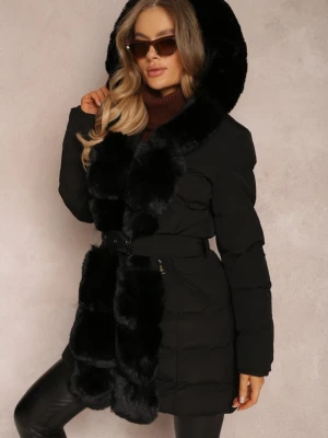 Czarna Kurtka Pikowana z Futerkiem Kove New Collection