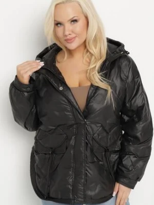 Czarna Kurtka Pikowana z Kapturem i Kieszeniami o Pudełkowym Kroju Eravinna bh forever