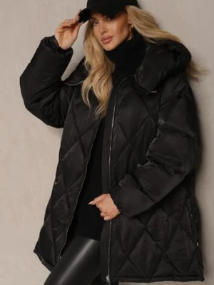 Czarna Kurtka Pikowana z Kapturem i Rozcięciami Zapinanymi na Napy Etarenea ann gissy