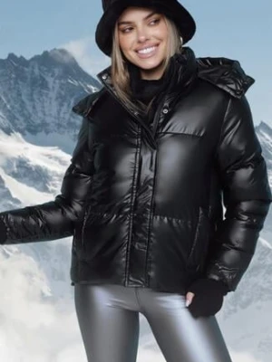 Czarna Kurtka Pikowana z Kapturem i Ściągaczem Harco j.style