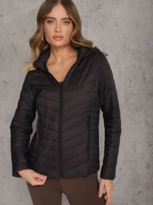 Czarna Kurtka Przejściowa z Pikowaniem i Odpinanym Kapturem Edielitia j.style