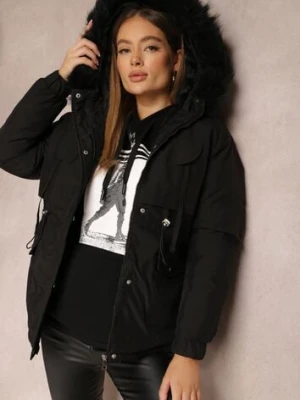 Czarna Kurtka Pudełkowa z Futerkiem Phylereia elsa.m by may