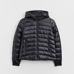 Czarna kurtka puffer z kapturem House