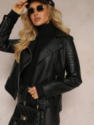 Czarna Kurtka Ramoneska z Imitacji Skóry Aquisa j.style