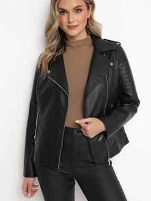 Czarna Kurtka Ramoneska z Przeszyciami Astla j.style