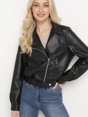 Czarna Kurtka Ramoneska ze Zwężanymi Rękawami i Asymetrycznym Suwakiem Arpeggia black&fish