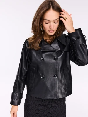 Czarna kurtka skórzana z dwurzędowym zapięciem TARANKO