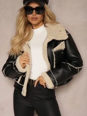 Czarna Kurtka Typu Biker o Krótkim Kroju z Kołnierzem i Kieszeniami Naonellea metrofive