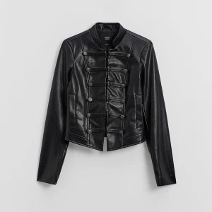 Czarna kurtka typu napoleon jacket ze sztucznej skóry House