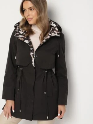 Czarna Kurtka w Stylu Parki z Odpinanym Kapturem i Ozdobną Podszewką Ismerife swest