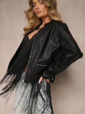 Czarna Kurtka w Stylu Ramoneski z Ozdobnym Paskiem Sovvezia glo-story