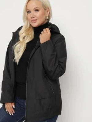 Czarna Kurtka Wiatrówka z Nieodpinanym Kapturem i Ściągaczami Mevaria rosse line