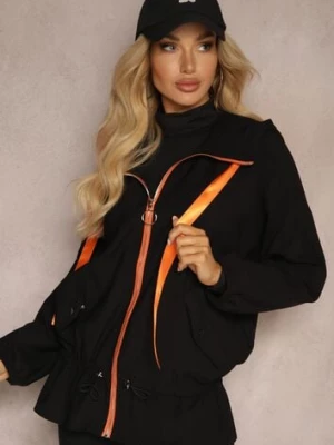 Czarna Kurtka z Dodatkiem Bawełny Ozdobiona Wstążkami z Kapturem i Ściągaczami Valentis h&s