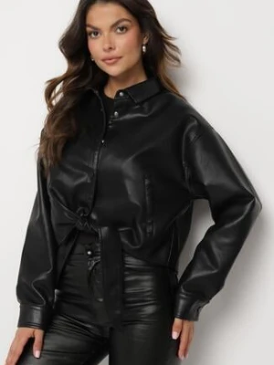 Czarna Kurtka z Ekoskóry w Stylu Koszuli z Wiązaniem na Napy Braleth rosse line