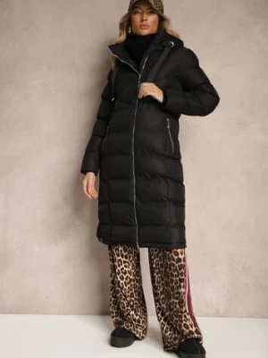 Czarna Kurtka z Kapturem i Pikowanymi Przeszyciami Zdobiona Szerokimi Taśmami Etterisa j.style