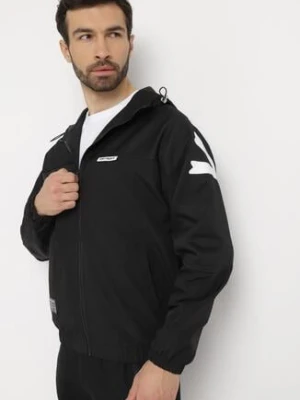 Czarna Kurtka z Kapturem i Suwakiem oraz Ozdobnym Nadrukiem Valanthei