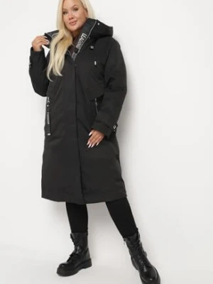 Czarna Kurtka z Kapturem o Wydłużonym Fasonie z Kieszeniami na Suwak Loreldra bh forever