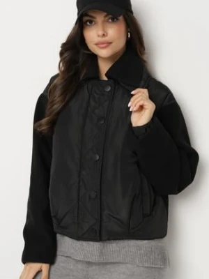 Czarna Kurtka z Łączonych Materiałów z Odpinanym Kołnierzem Liotana ann gissy