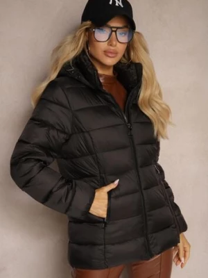 Czarna Kurtka z Odpinanym Kapturem Ozdobiona Pikowaniem Laosias