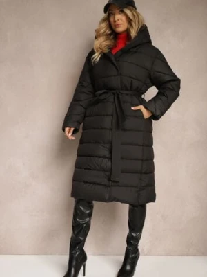 Czarna Kurtka z Pikowanym Przeszyciem i Kapturem Zapinana na Napy i Wiązana w Talii Tiliola ann gissy