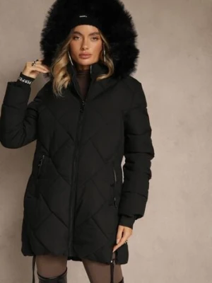 Czarna Kurtka z Pikowanymi Przeszyciami i Kapturem z Futrem Guira romee's
