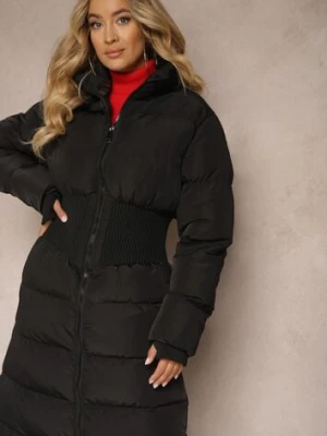 Czarna Kurtka z Pikowanymi Przeszyciami ze Stójką i Szeroką Gumką w Talii Hediala jstyle