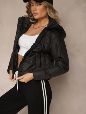 Czarna Kurtka z Szerokim Pikowaniem i Nieodpinanym Kapturem Ninilira jstyle