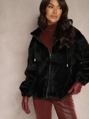 Czarna Kurtka ze Stójką z Futerka na Suwak Izanithea Rosse Line