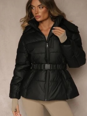 Czarna Kurtka Zimowa Y2K z Pikowaniem i Paskiem ze Sprzączką Cerrive melya by melody
