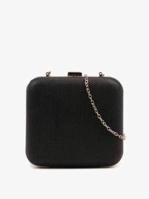 Czarna Kwadratowa Torebka Kopertówka z Łańcuszkiem Zdobiona Cyrkoniami Realina caely