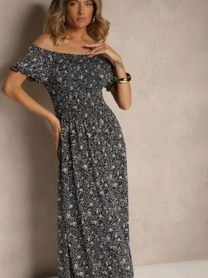 Czarna Kwiatowa Sukienka z Bufiastymi Rękawami Lumorelle j&x