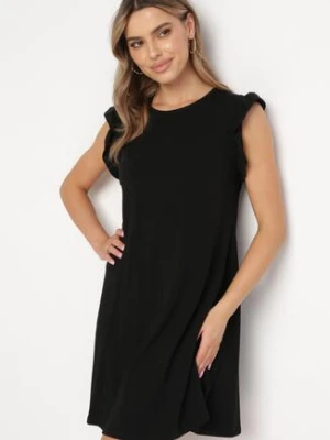 Czarna Letnia Sukienka Bawełniana z Falbankami Wokół Ramion Sasare glo-story