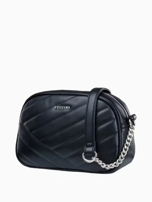 Czarna listonoszka z ozdobnymi przeszyciami na łańcuszkach Puccini