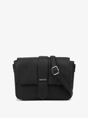 Czarna Mała Torebka Listonoszka z Klapą i Metaliczną Aplikacją Nireine francis