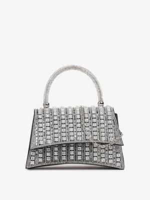 Czarna Mała Torebka na Ramię z Rączką i Łańcuszkiem Ozdobiona Cyrkoniami na Magnes Xenatia