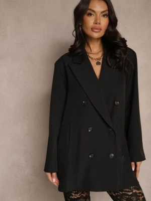 Czarna Marynarka Dwurzędowa o Przedłużonym Fasonie Pilinne jumelle