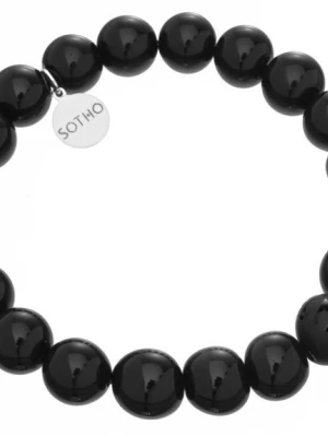 Czarna męska bransoletka onyks połysk matowy mantra om mani srebro SOTHO