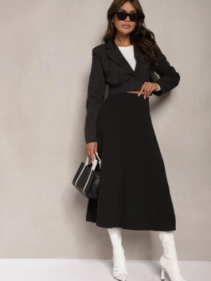 Czarna Midi Spódnica Rozkloszowana o Klasycznym Fasonie Namettia fashion station