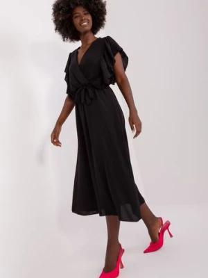 Czarna midi sukienka z wiązanym paskiem Italy Moda
