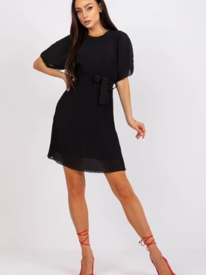 Czarna mini sukienka z wiązaniem w pasie Italy Moda