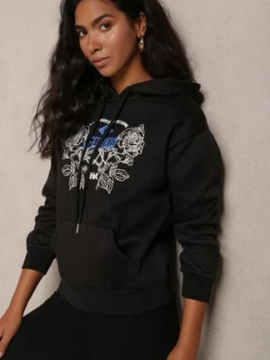 Czarna Modna Bluza z Nadrukiem i Kapturem Arinalu h&s