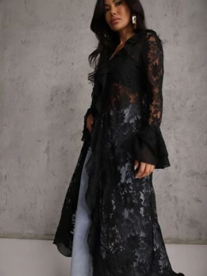 Czarna Narzutka Sukienka Plażowa Boho z Koronki Ozdobiona Guzikami i Falbanami Palmeda bisou's project