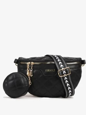 Czarna Nerka Tłoczona Ozdobiona z Portmonetką i Napisem Ananne versoli