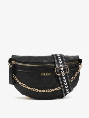 Czarna Nerka Zdobiona Tłoczeniem z Łańcuszkiem i Dodatkowym Paskiem na Ramię Aliviana versoli