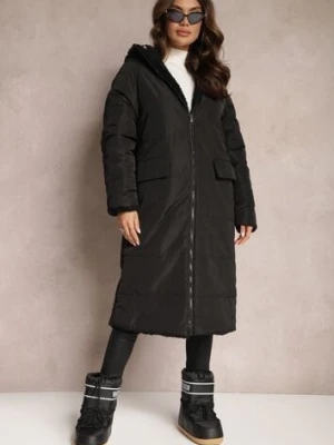 Czarna Ocieplana Kurtka Płaszcz Dwustronna z Kapturem Arisce melya by melody