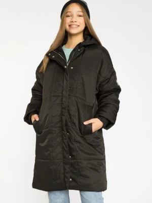 Czarna ocieplana przedłużana kurtka z kapturem Reporter