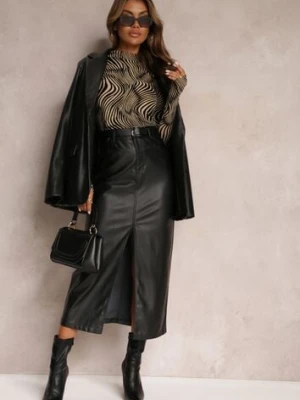 Czarna Ołówkowa Spódnica Maxi z Ekoskóry Evell elsa.m by may