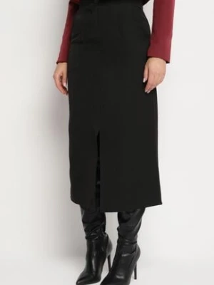 Czarna Ołówkowa Spódnica z Wiskozą i Wysokim Stanem Ozdobiona Rozcięciem Semariel lovery