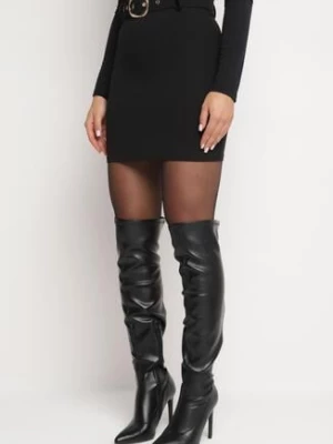 Czarna Ołówkowa Spódnica z Wysokim Stanem i Paskiem z Ozdobną Klamrą Avasenna