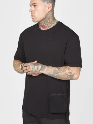 Czarna oversize koszulka męska z kieszenią SikSilk